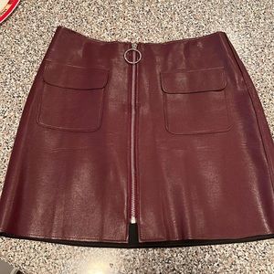 Burgundy zip up leather skirt